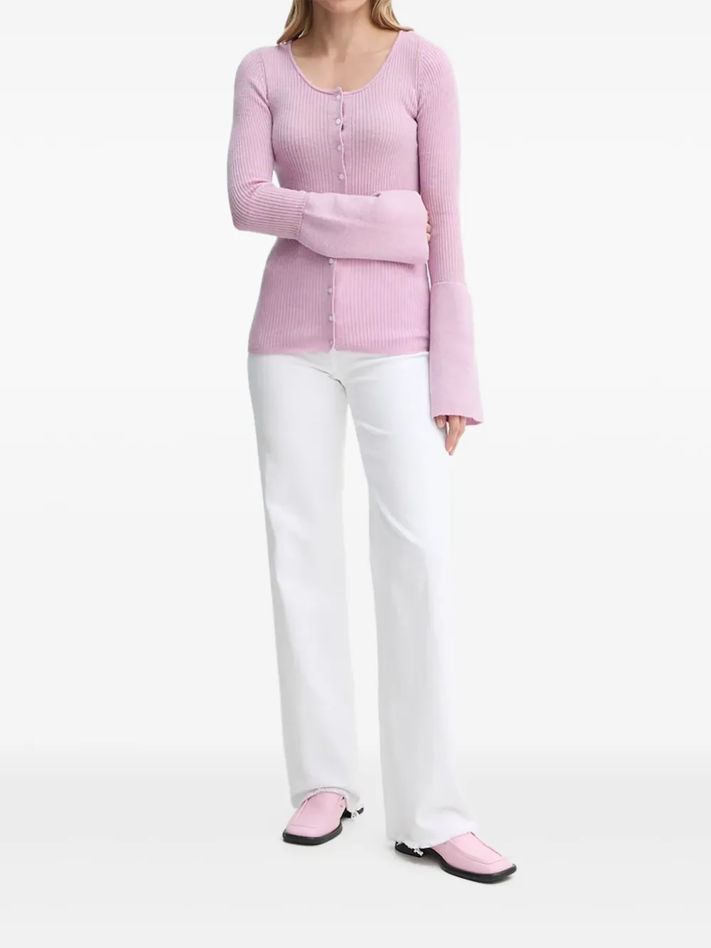 HERSKIND ribbed button-front cardigan | Pink | Image 1