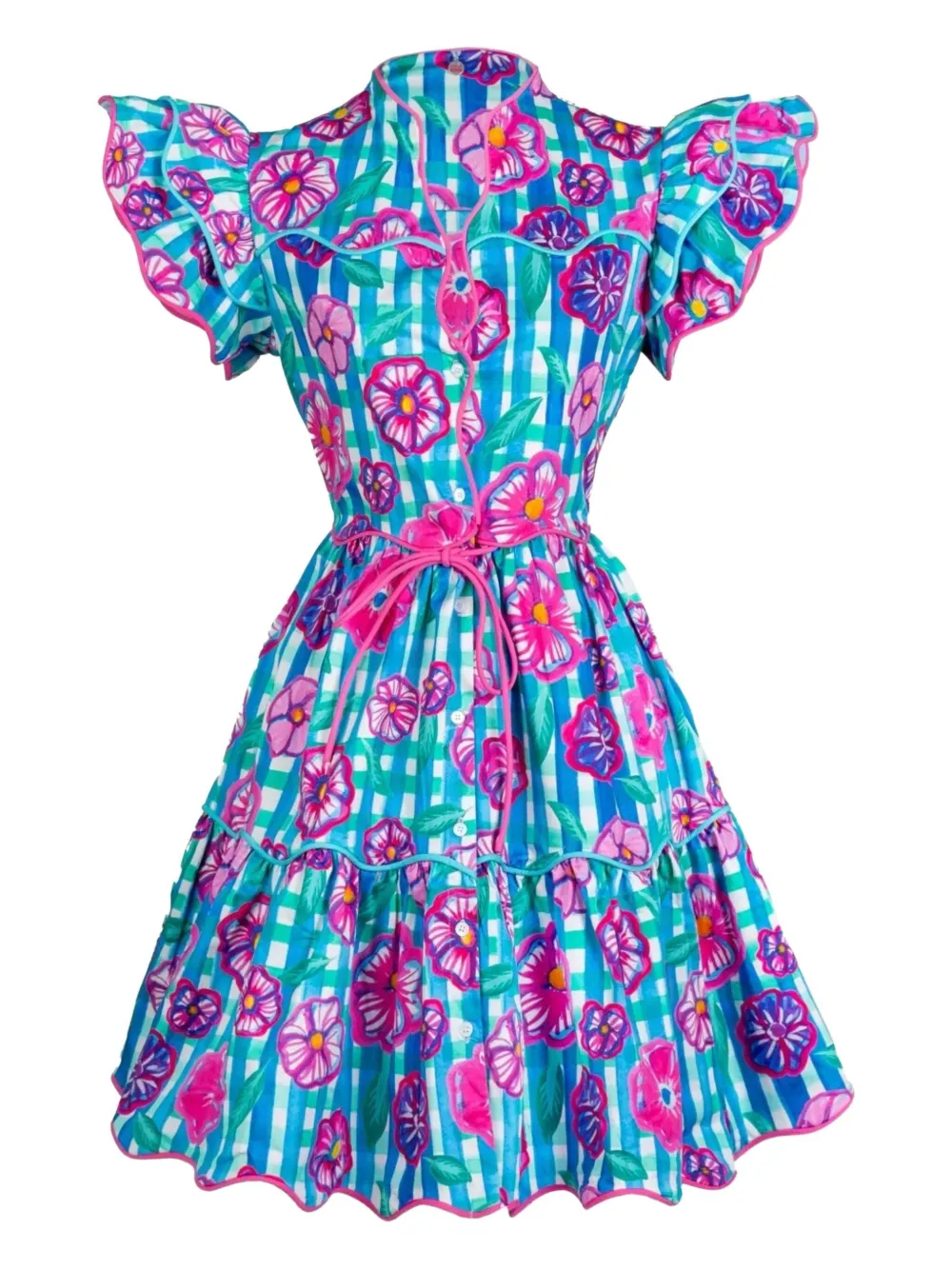 Celia B Gerüschtes Minikleid mit Blumen | Blau | Image 1