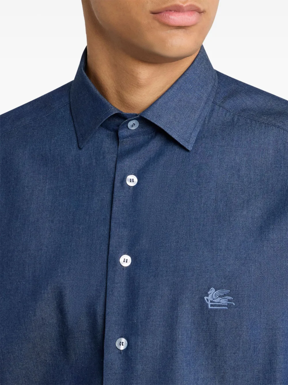 ETRO Pegaso chambray overhemd Blauw