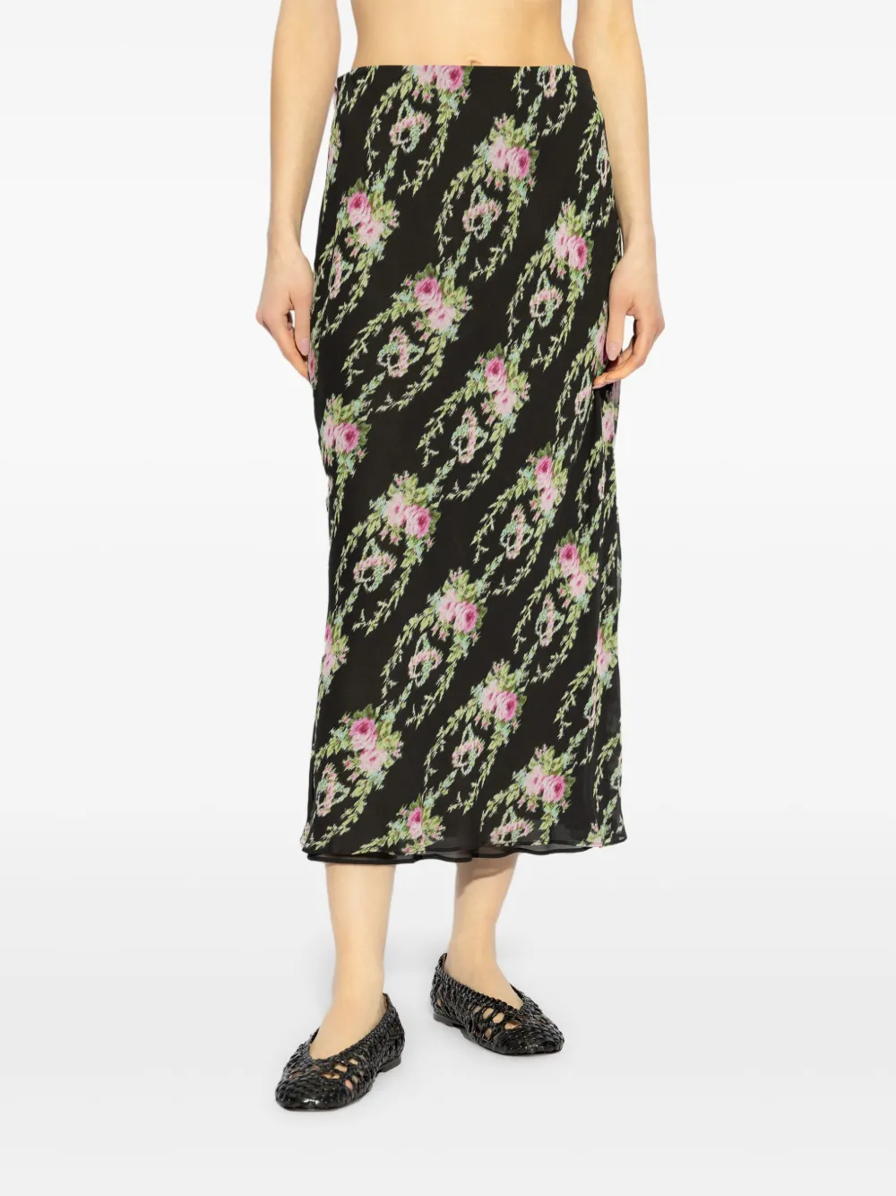 LoveShackFancy Midi-rok met roos-intarsia - Zwart