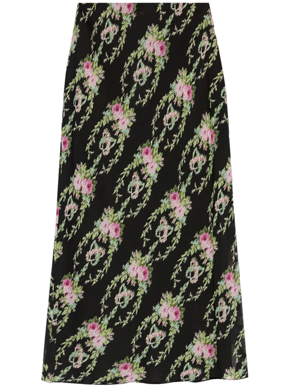 rose-intarsia midi skirt