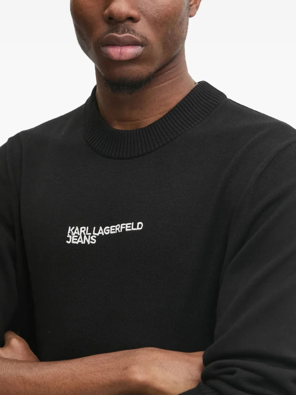 Karl Lagerfeld Jeans Logo-embroidered Crew-neck Sweater In Black