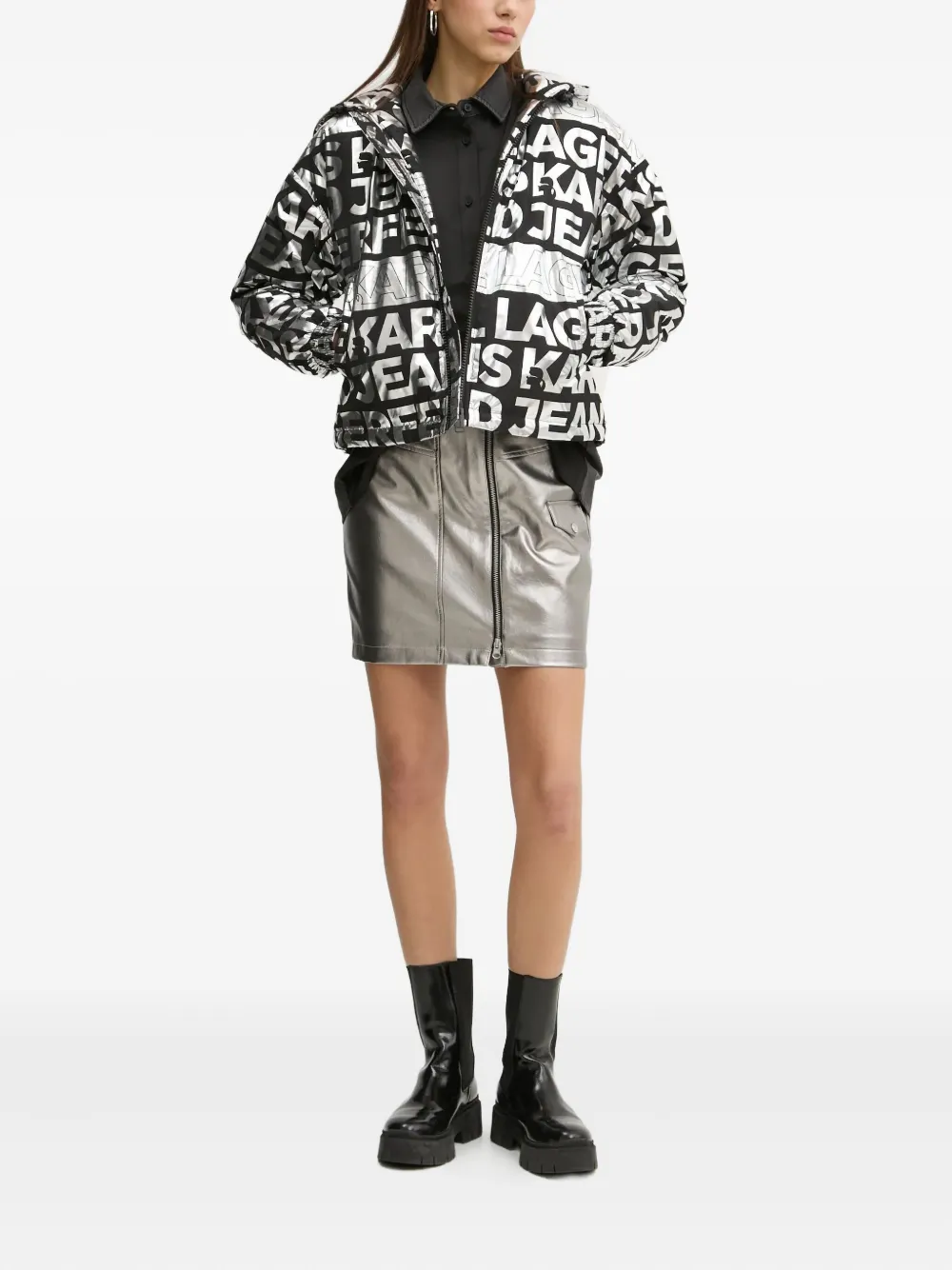 Karl Lagerfeld Jeans T-shirt met denim vlakken - Zwart