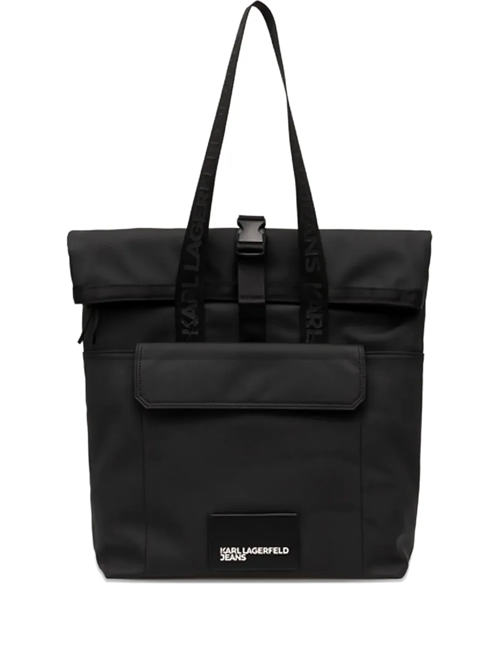 Karl Lagerfeld Jeans Logo-plaque Roll-top Tote Bag In Black