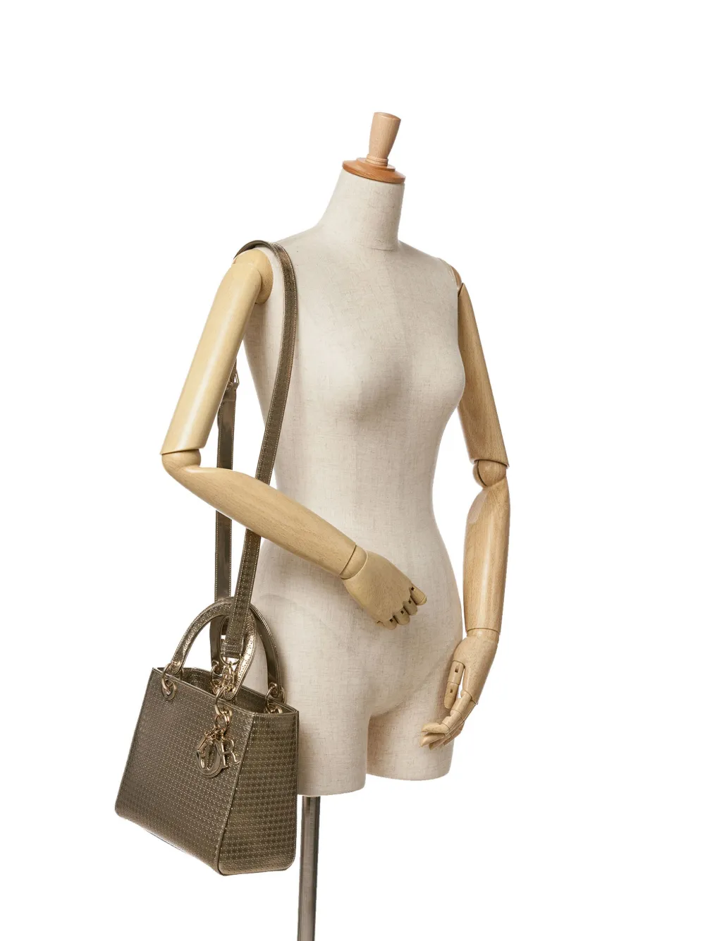 Christian Dior Pre-Owned 2016 medium Lady Dior metallic gelakte microcannage boekentas - Goud