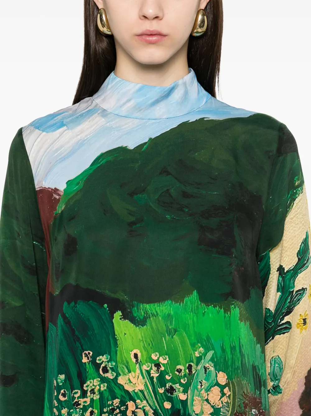 Stine Goya Long Sleeve Midi Dress In Summer House In Green