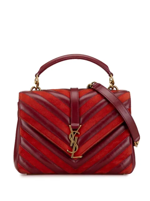 Saint Laurent Pre-Owned bolsa satchel Medium Calfskin and Suede Chevron Monogram College 2017