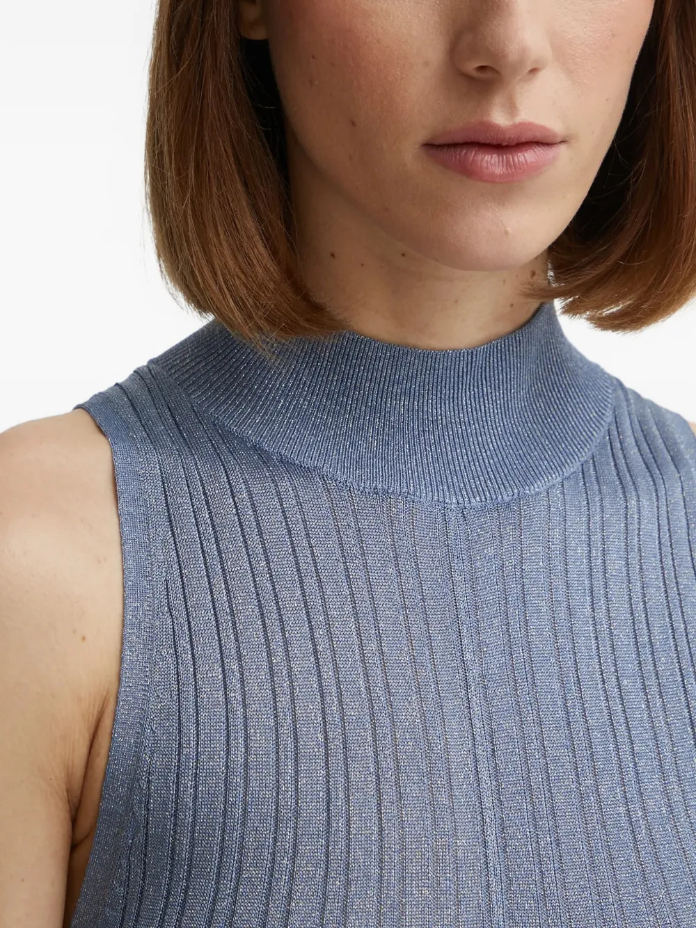 IVY OAK Geribbelde maxi-jurk met hoge hals Blauw