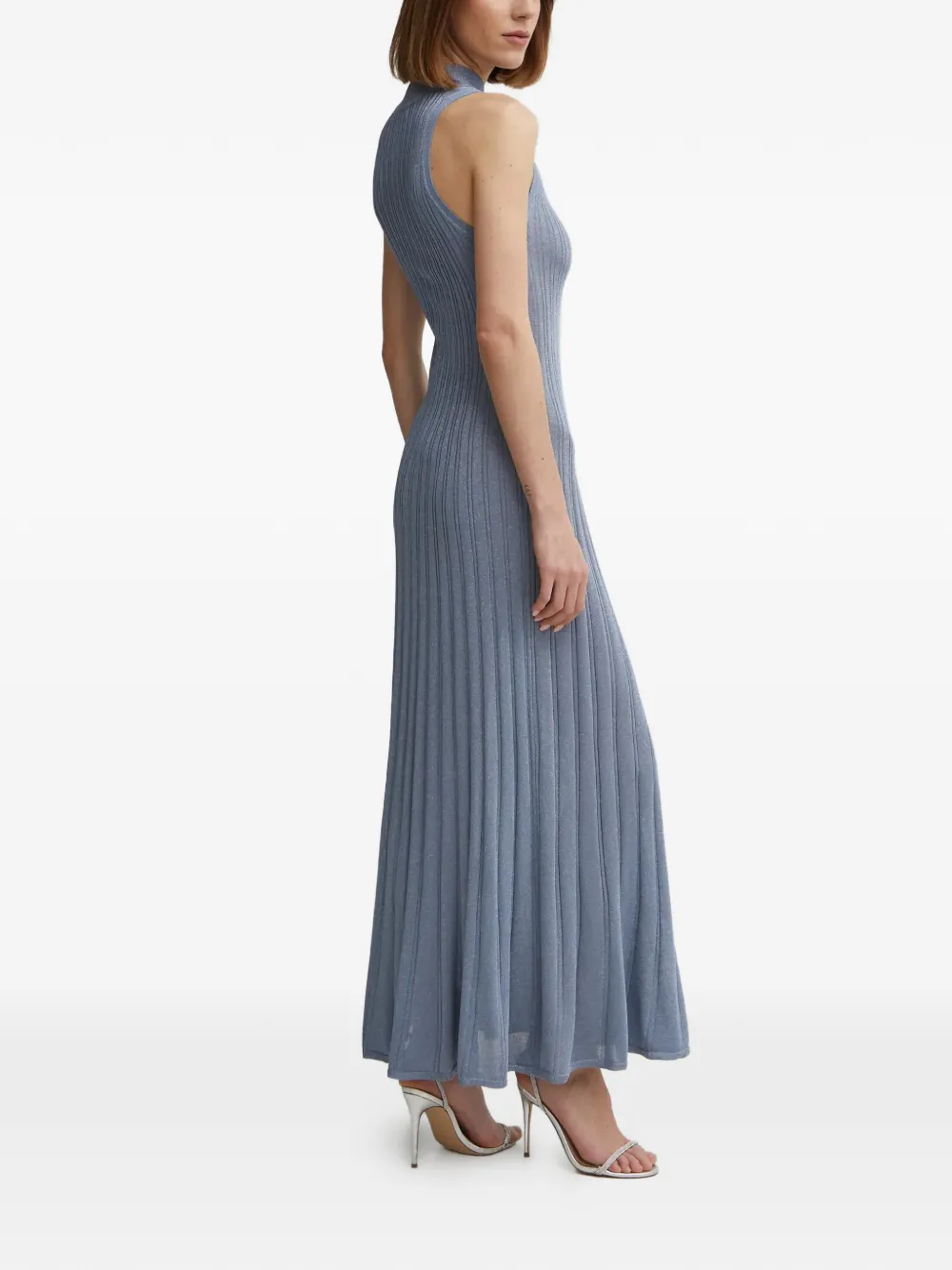 IVY OAK Geribbelde maxi-jurk met hoge hals Blauw