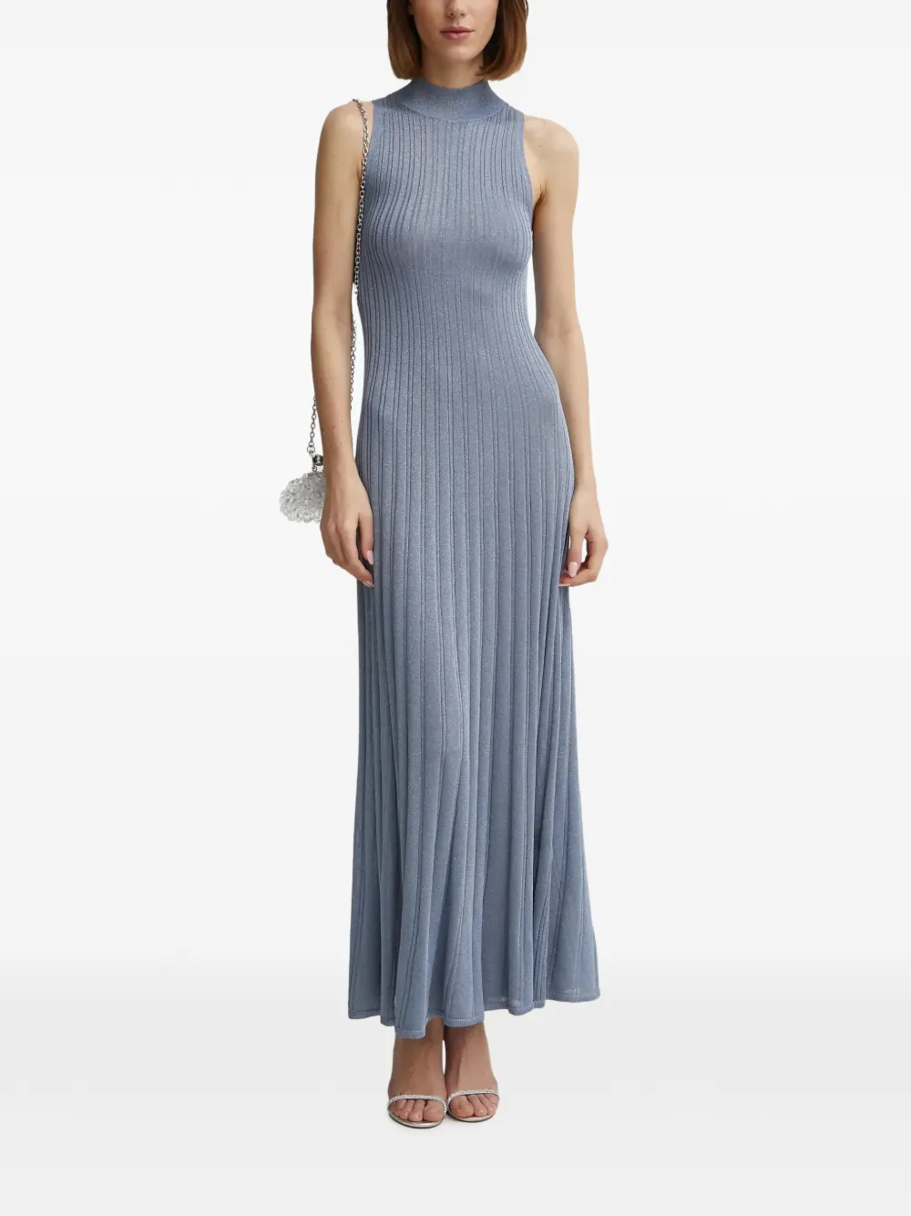 IVY OAK Geribbelde maxi-jurk met hoge hals - Blauw