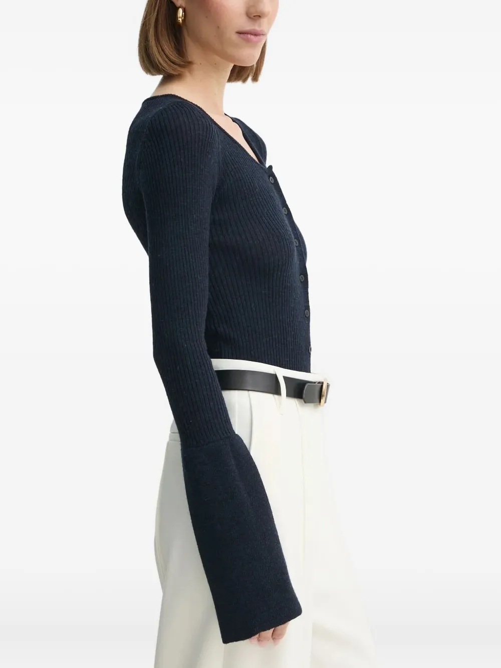 HERSKIND Ribgebreid vest met klokmouwen Blauw