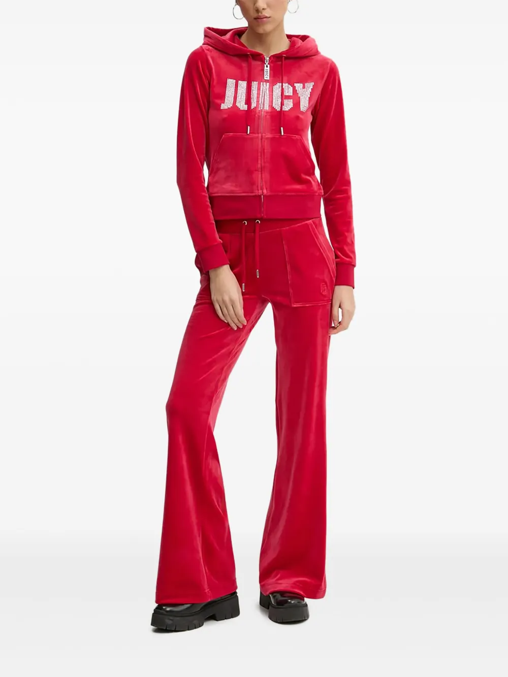 Juicy Couture Astor Velour Pocket Trousers In Red