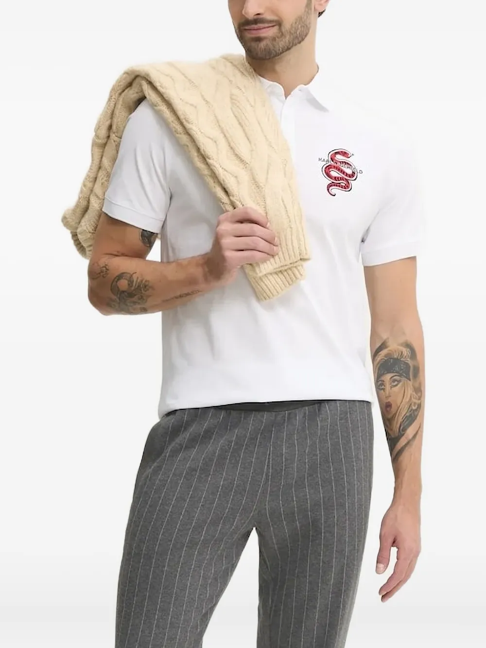 Karl Lagerfeld Poloshirt met geborduurde slang Wit