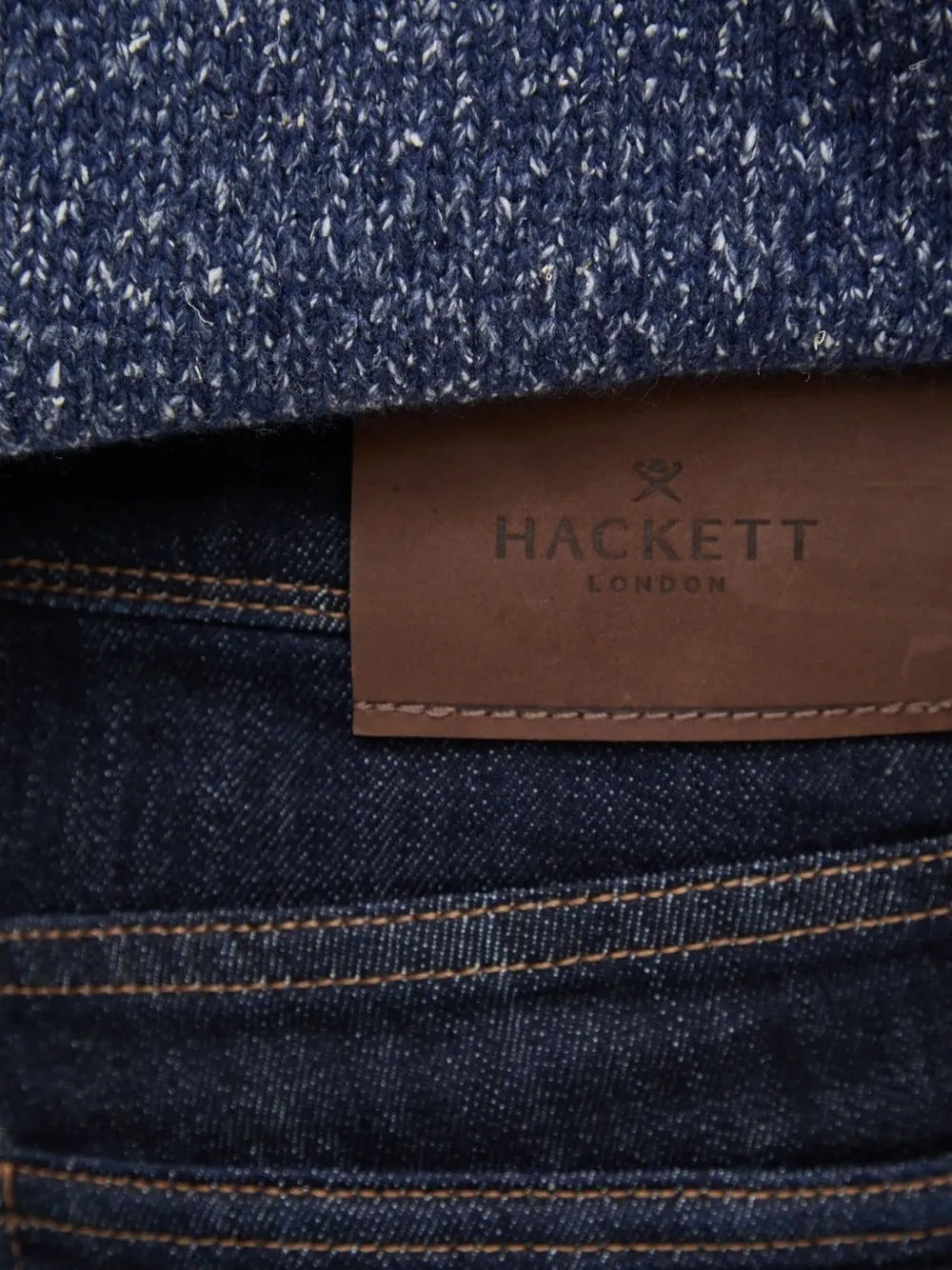 Hackett Denim jeans met leren patch Blauw
