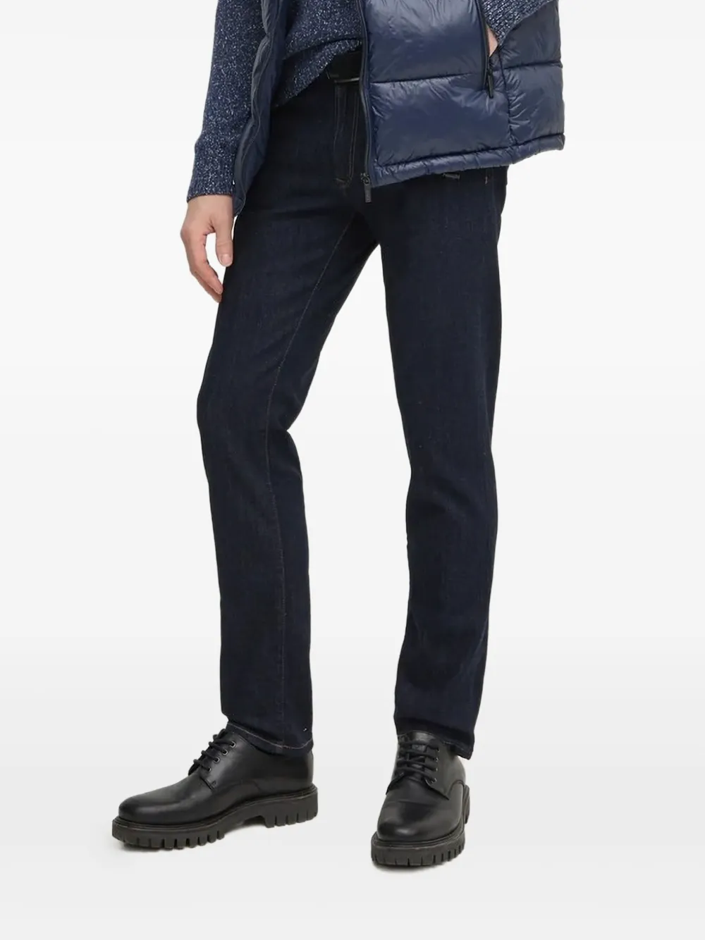 Hackett Denim jeans met leren patch Blauw