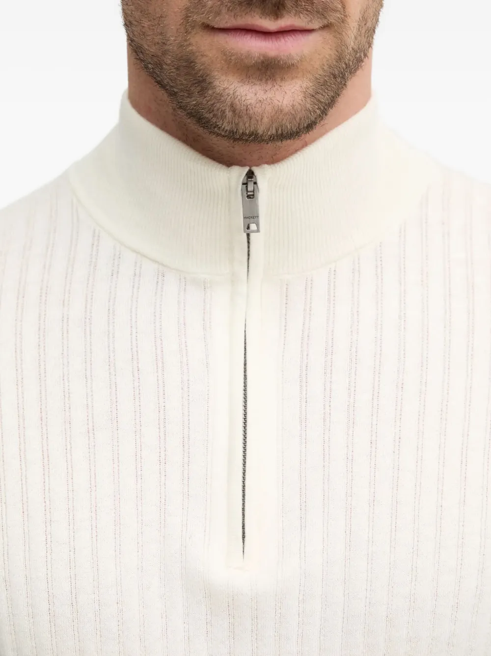 Hackett Ribbed Zip-neck Sweater In White
