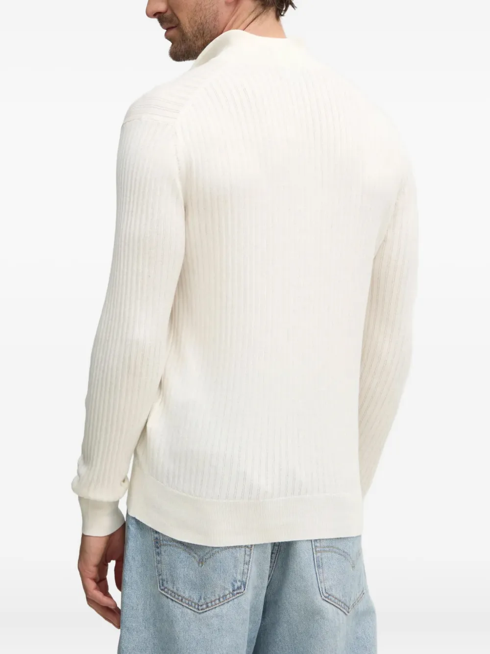 Hackett Ribbed Zip-neck Sweater In White