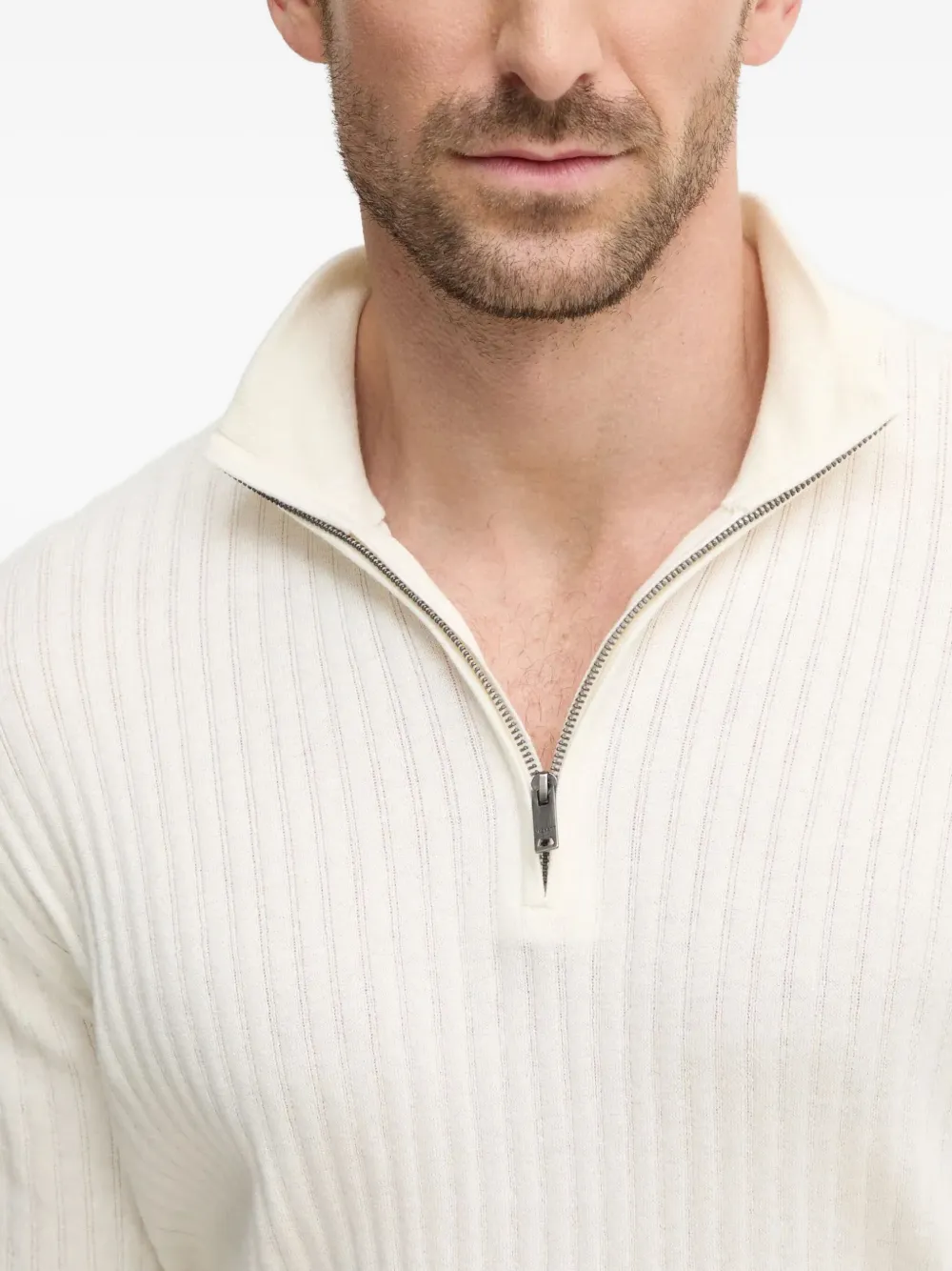 Hackett Ribbed Zip-neck Sweater In White
