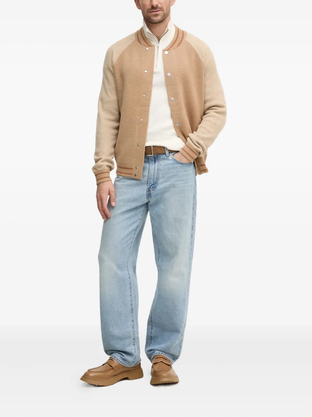 Hackett Geribbelde trui met ritshals - Wit