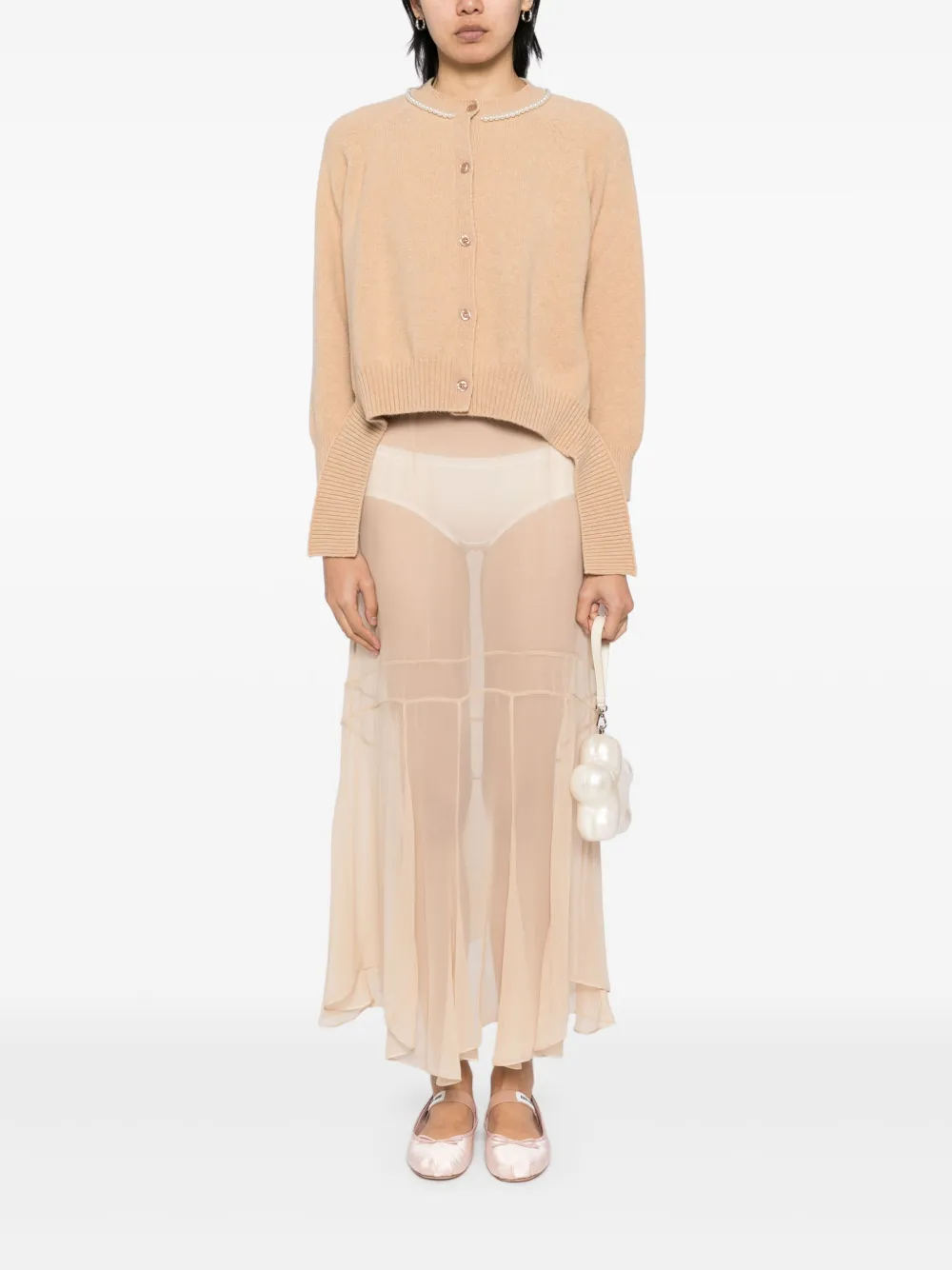 Simone Rocha Vest met open rug en kralen - Beige