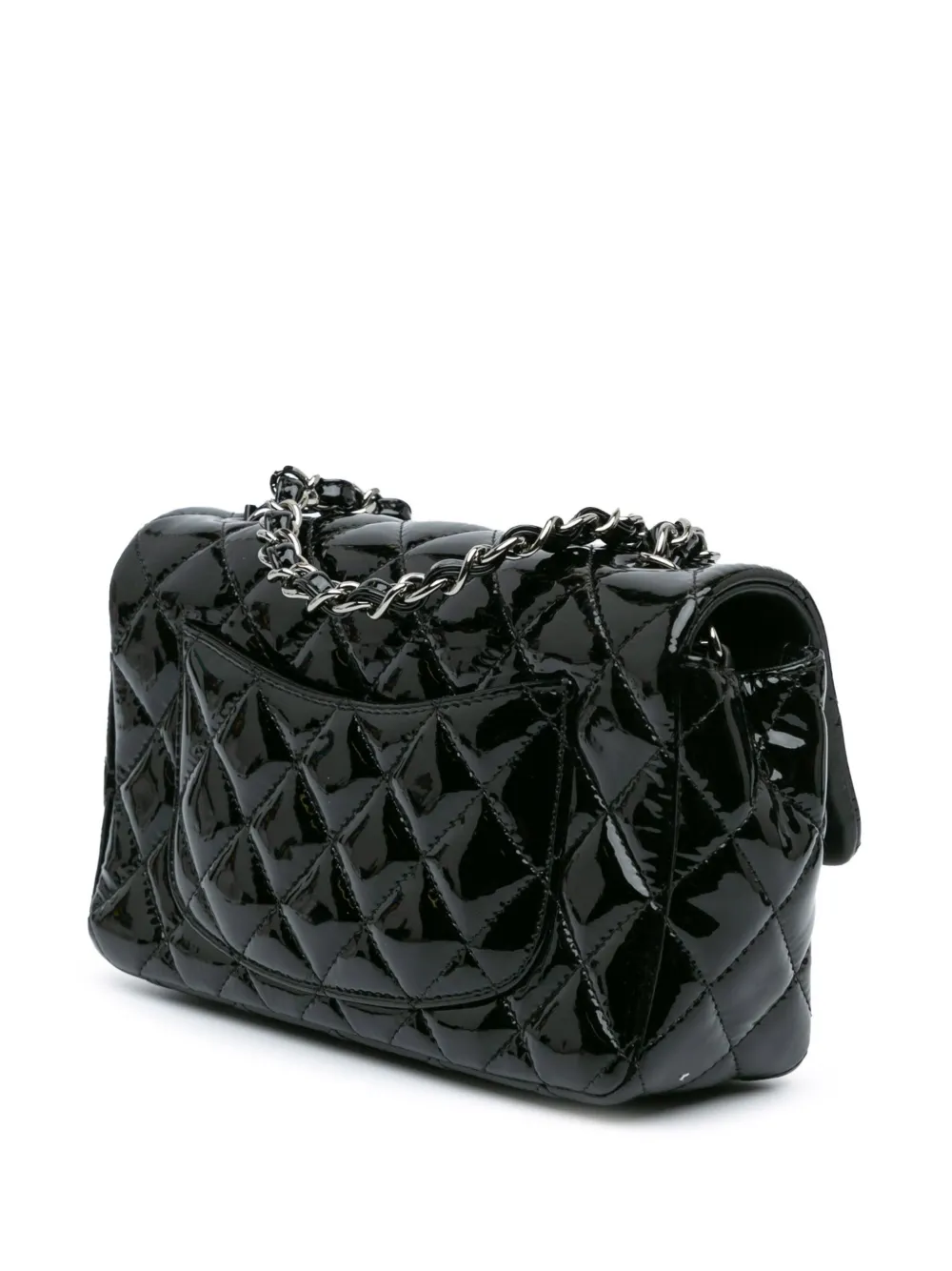 Pre-owned Chanel 2016-2017 Mini Rectangular Classic Patent Single Flap Crossbody Bag In 黑色