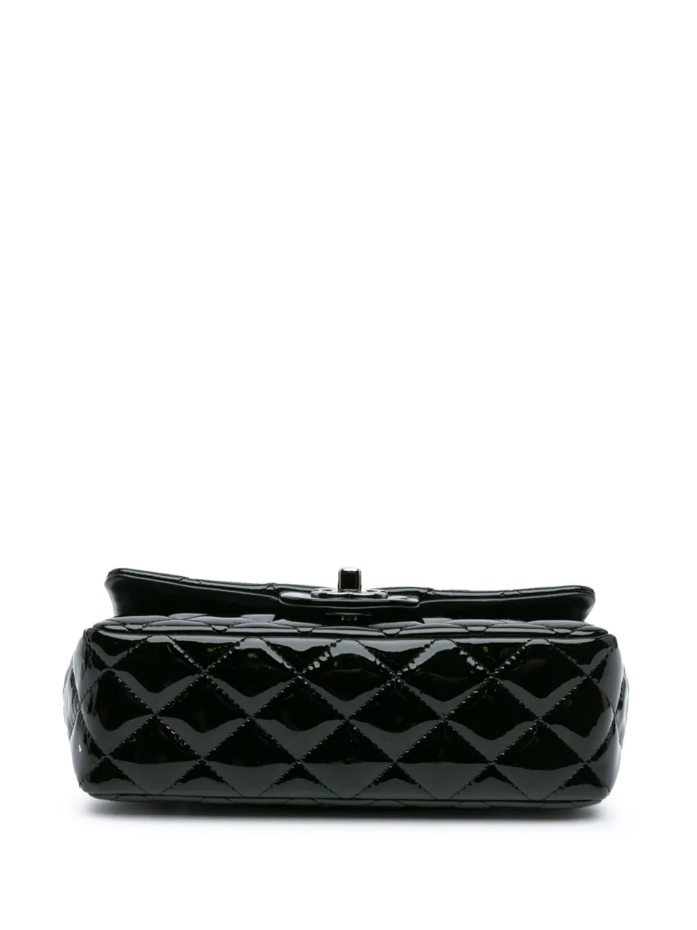 Pre-owned Chanel 2016-2017 Mini Rectangular Classic Patent Single Flap Crossbody Bag In 黑色
