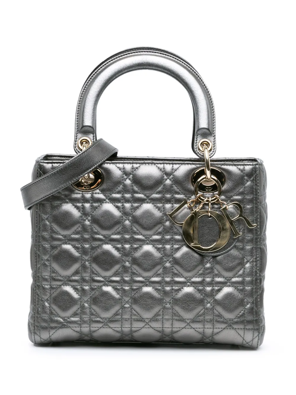 2019 Medium Metallic Calfskin Cannage Lady Dior satchel