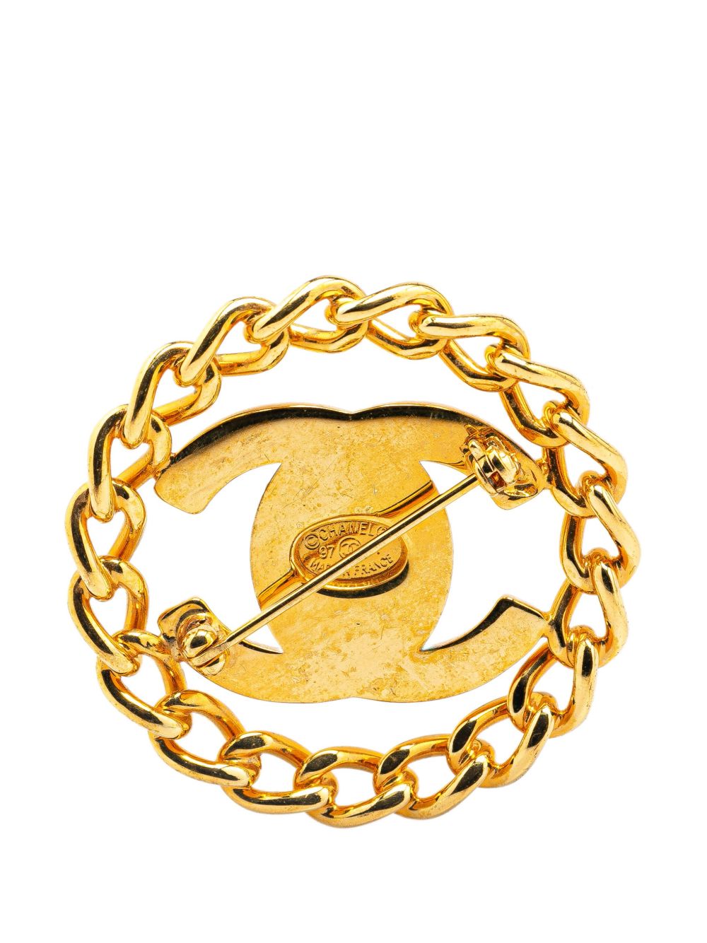 CHANEL Pre-Owned 1997 vergulde broche met CC-draaislot ketting - Goud