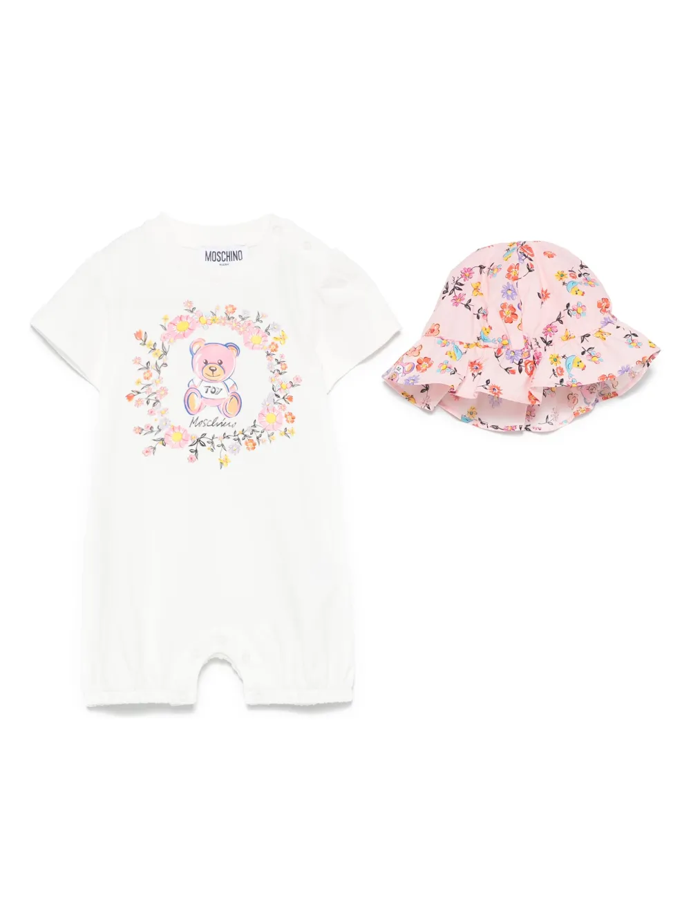 Moschino Kids Romper met teddybeerprint Wit