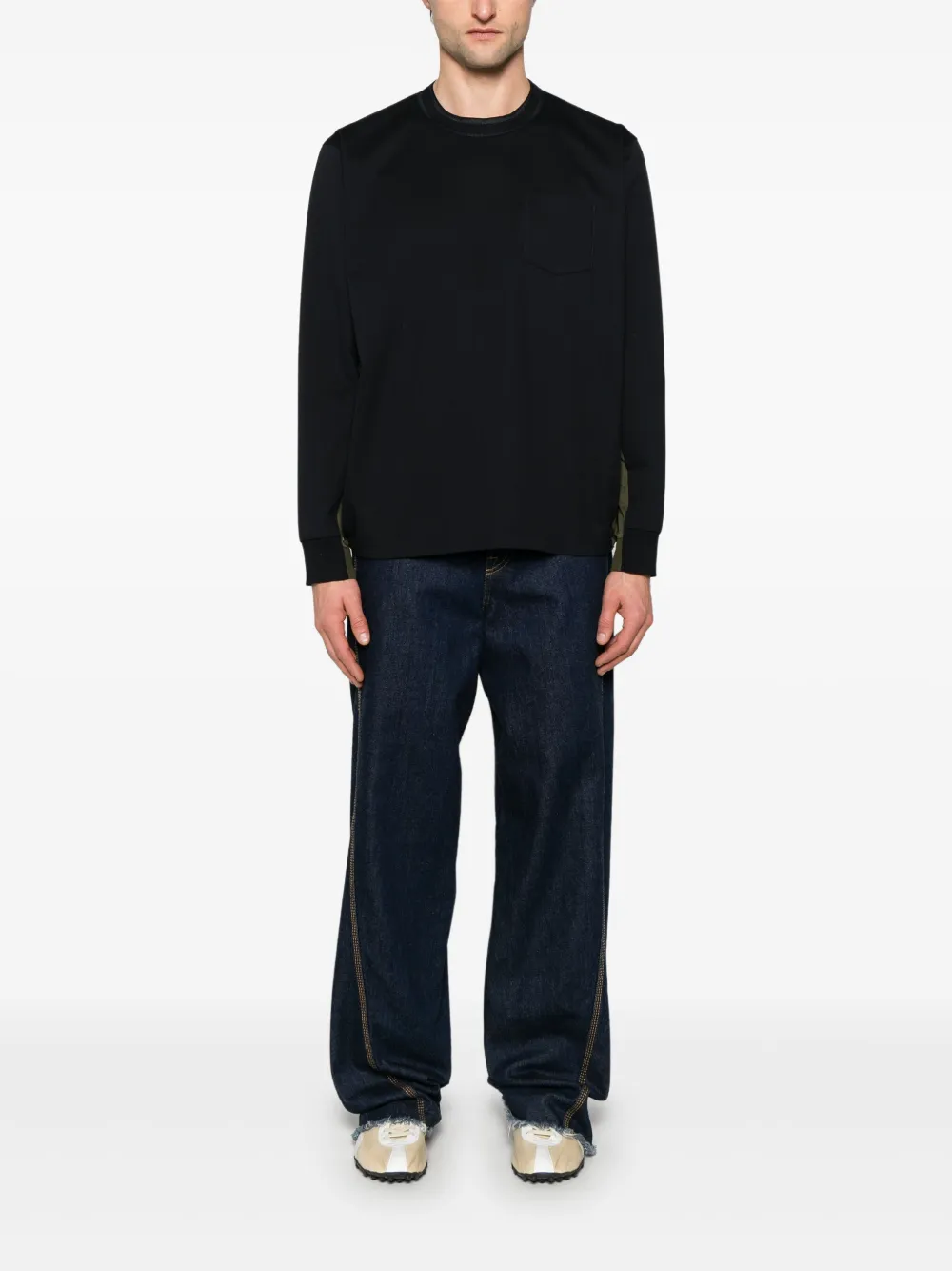 sacai jersey-texture sweatshirt - Zwart