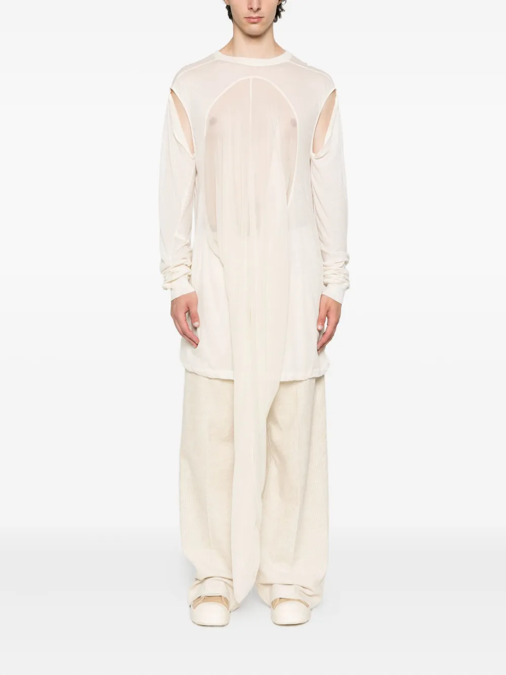 Rick Owens Hollywood Drain geplooid gedrapeerd T-shirt Beige
