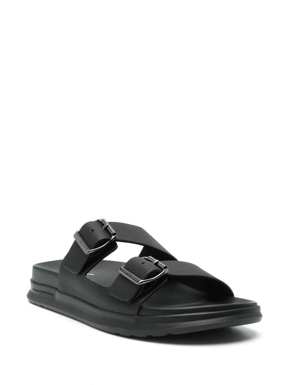 Tommy Hilfiger leather buckle-strap slides Black