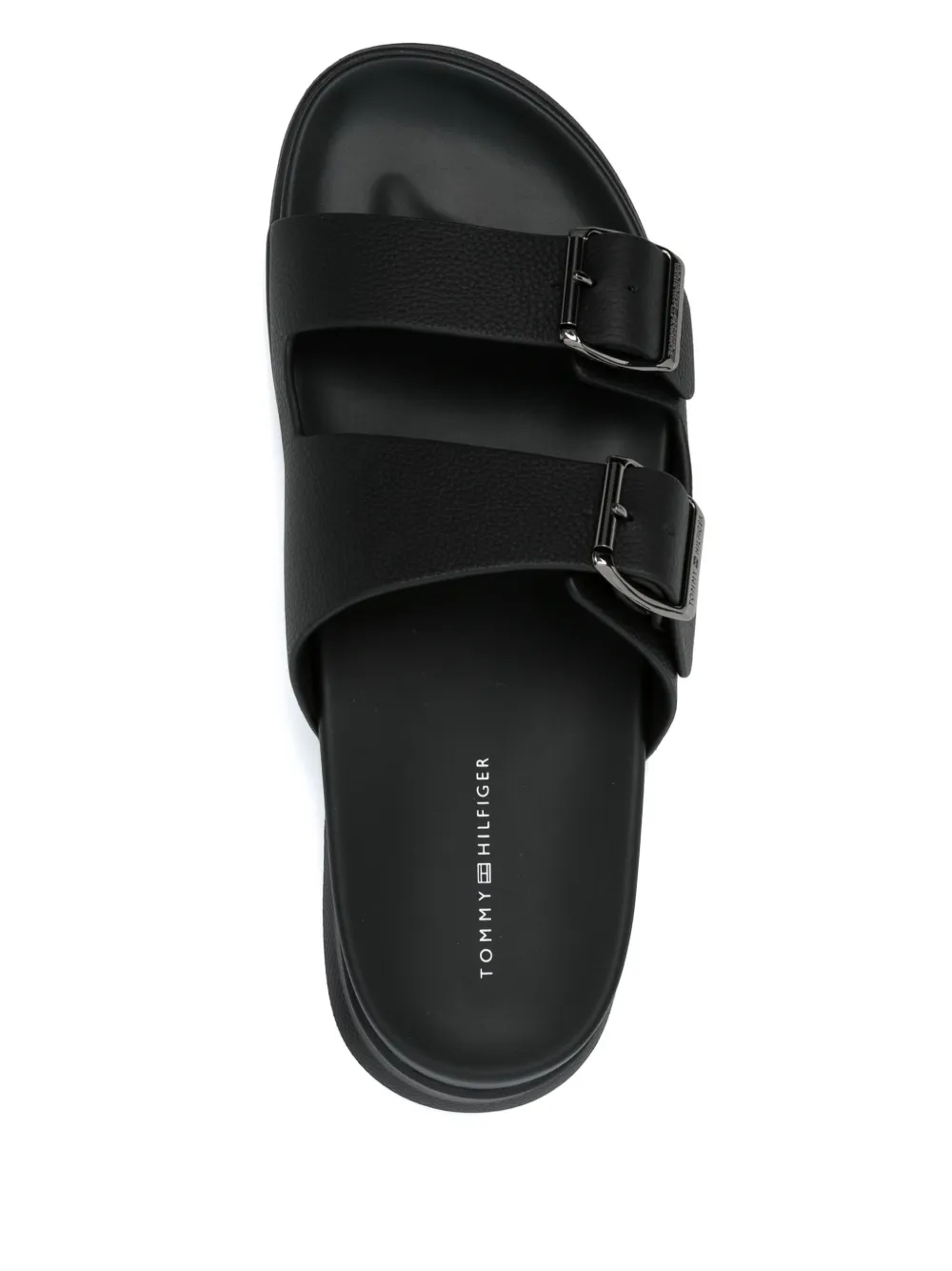 Tommy Hilfiger leather buckle-strap slides Black