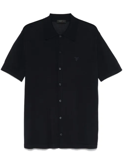 Prada chemise à logo brodé - Bleu - Prada - Modalova