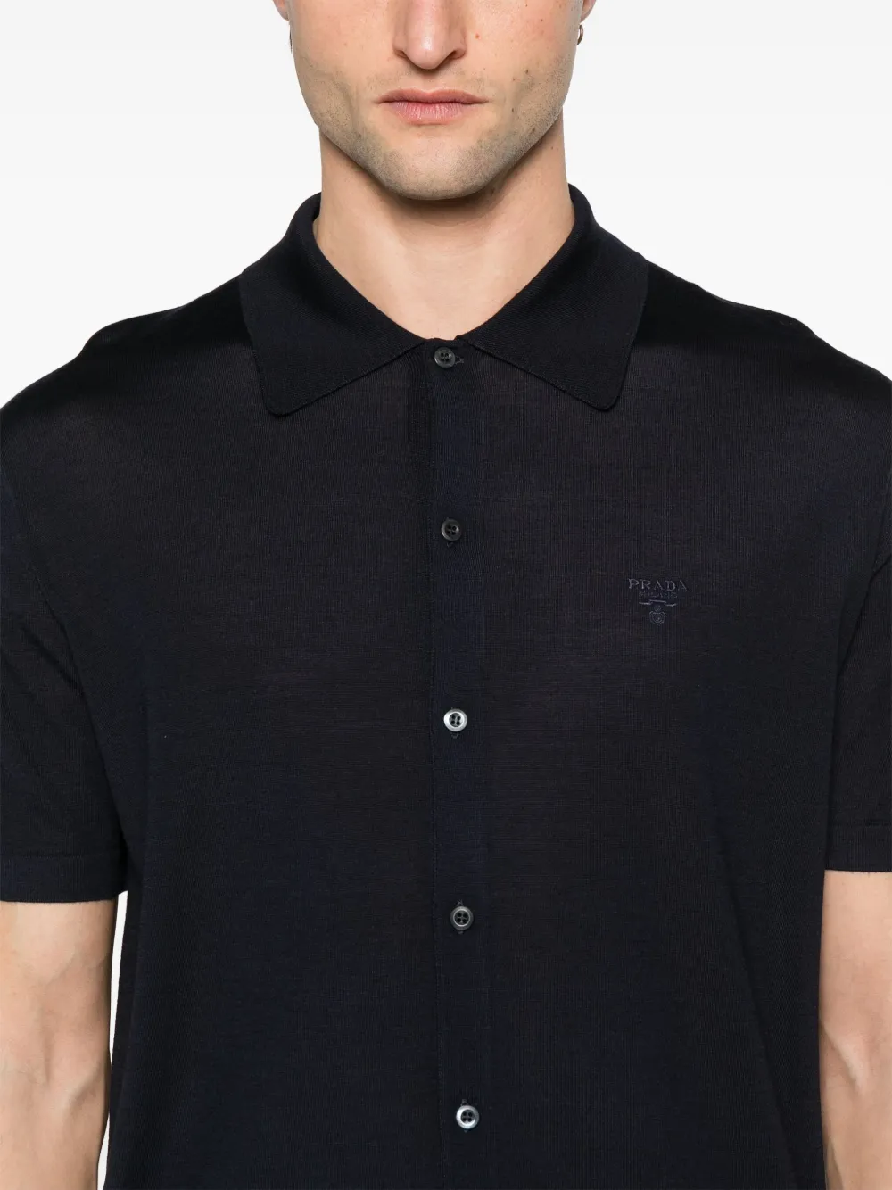 Prada Overhemd met geborduurd logo Blauw