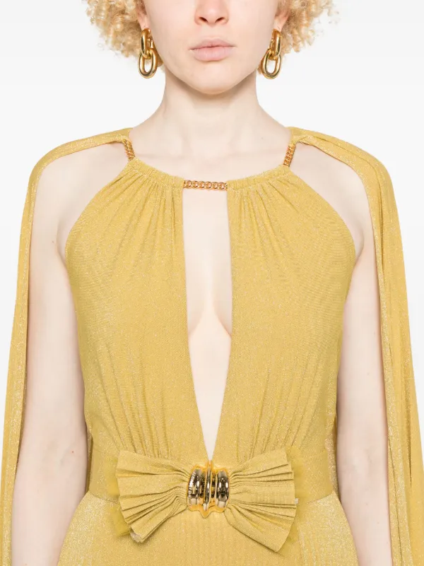fendi gold lurex dress Golden High Collar Lurex Knit Midi Dress