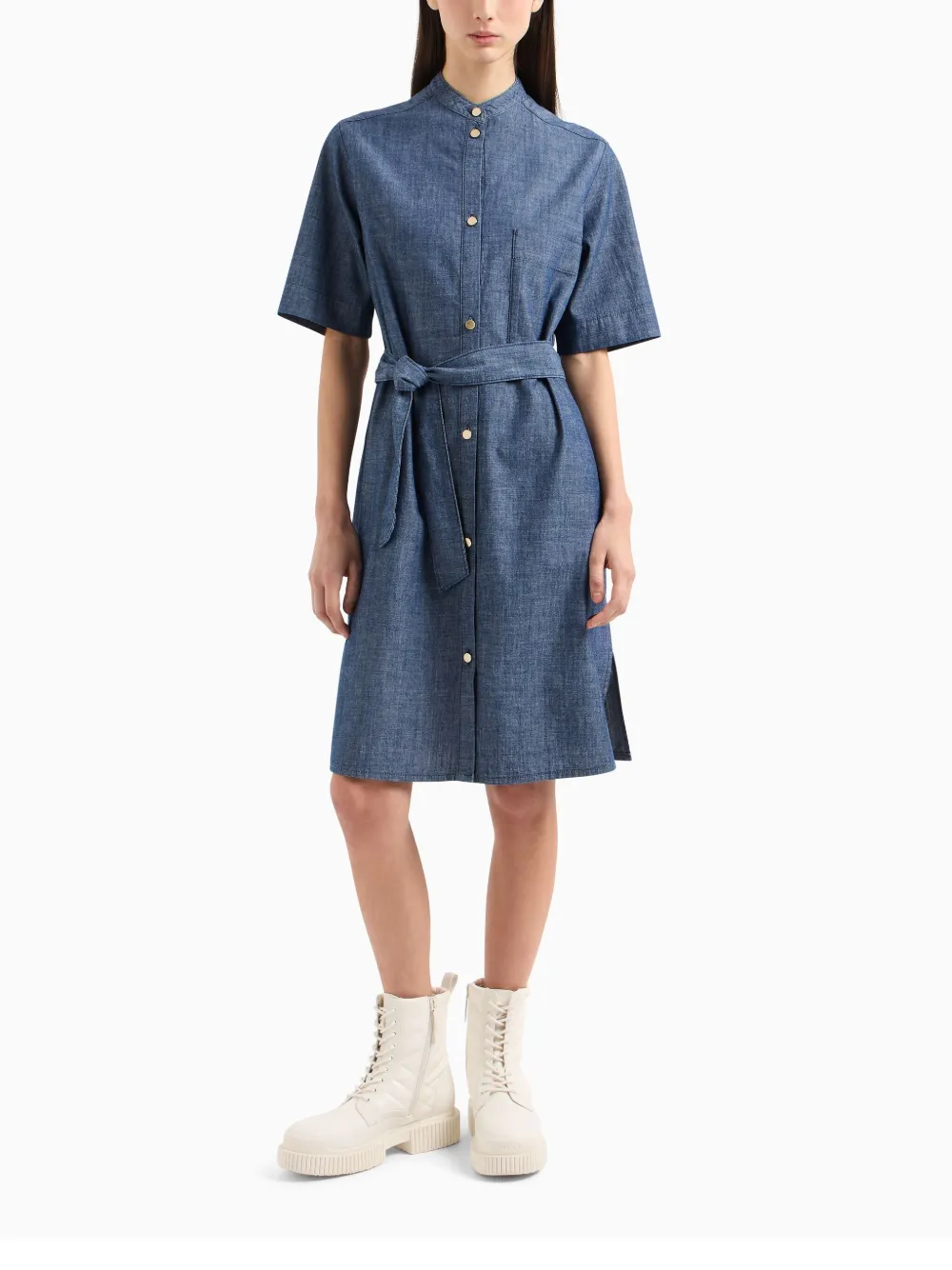 Armani Exchange tied-waist cotton dress - Blauw