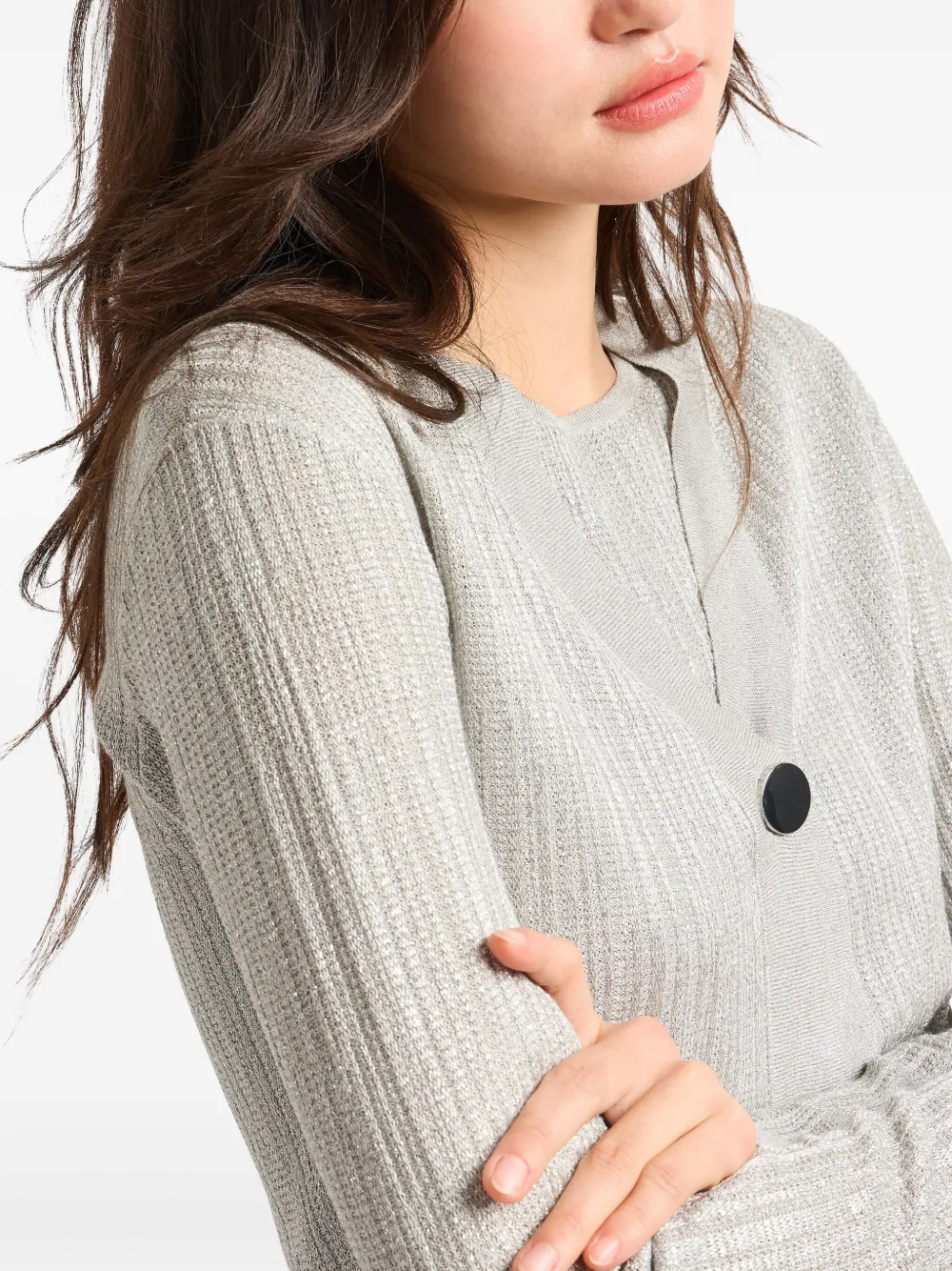 Shop Armani Exchange Cropped V-neck Cardigan In Grey