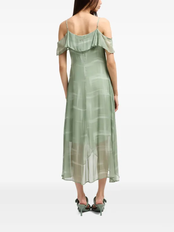 off the shoulder armani dress Emporio Armani Rhinestone Trim Off The Shoulder Fit and Flare Dress
