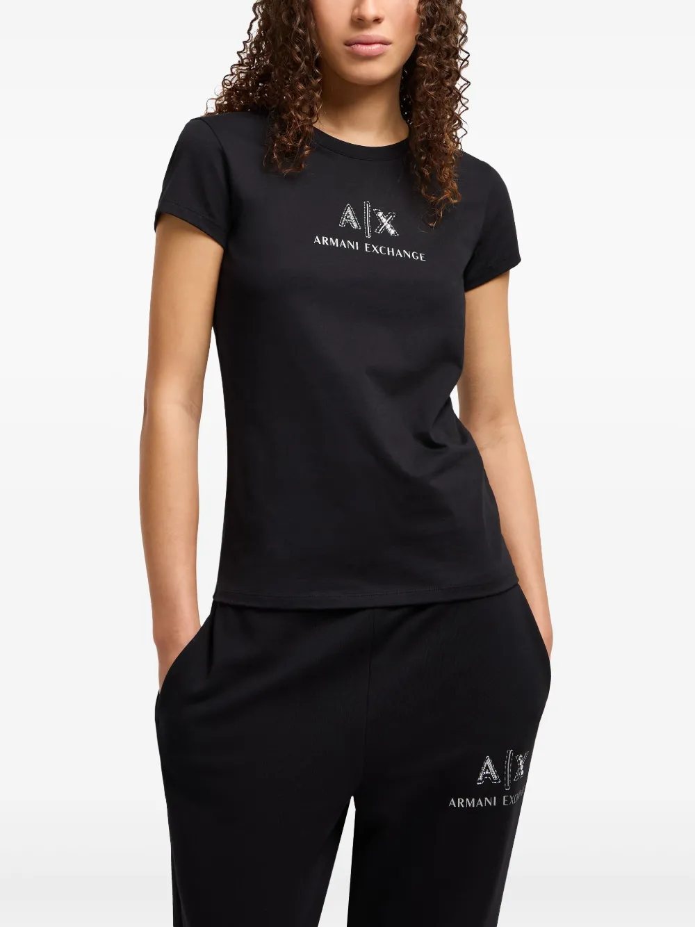 Armani Exchange T-shirt verfraaid met logo Zwart
