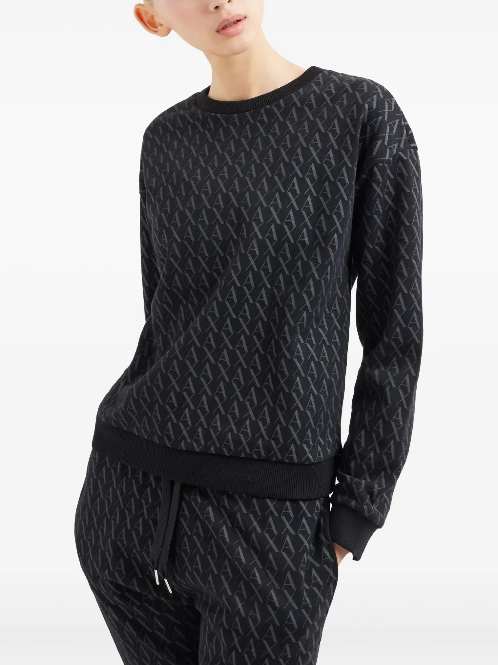 Armani Exchange Sweater met monogramprint - Zwart