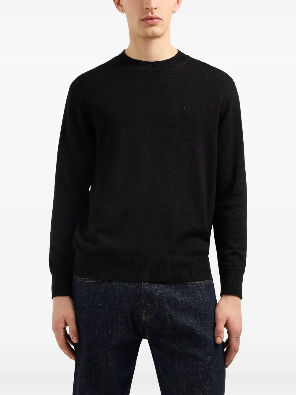 Armani Exchange Trui met geborduurd logo - Zwart