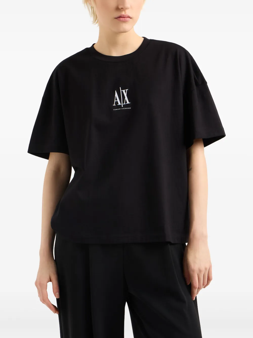 Armani Exchange T-shirt met geborduurd logo Zwart