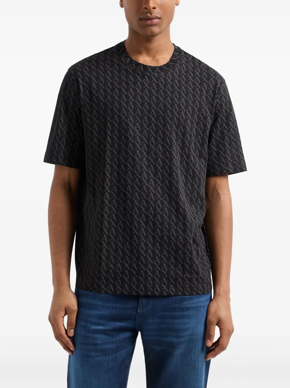 Armani Exchange T-shirt met monogramprint - Zwart