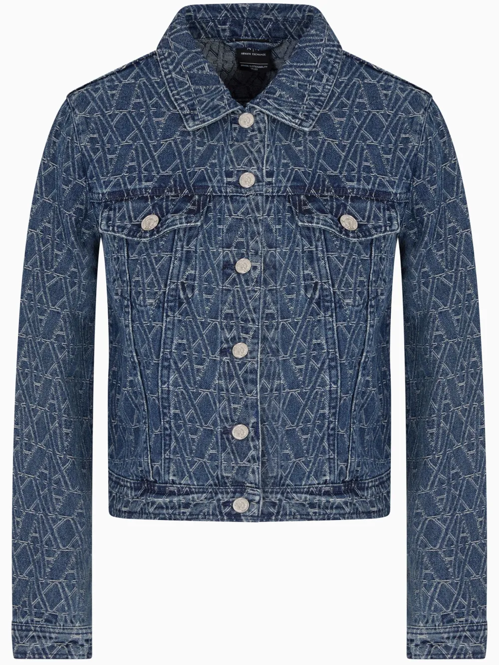 Armani Exchange オールオーバーロゴ デニムジャケット - ブルー Armani Exchange オールオーバーロゴ デニムジャケット - ブルー