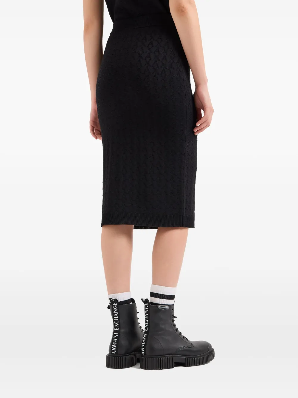 Shop Armani Exchange Logo-jacquard Midi Skirt In Black