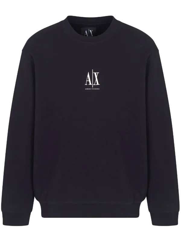 【関税&送料込】Emporio Armani Embroidered Sweatshirt Emporio Armani logo-print crew-neck Sweatshirt | Blue | FARFETCH