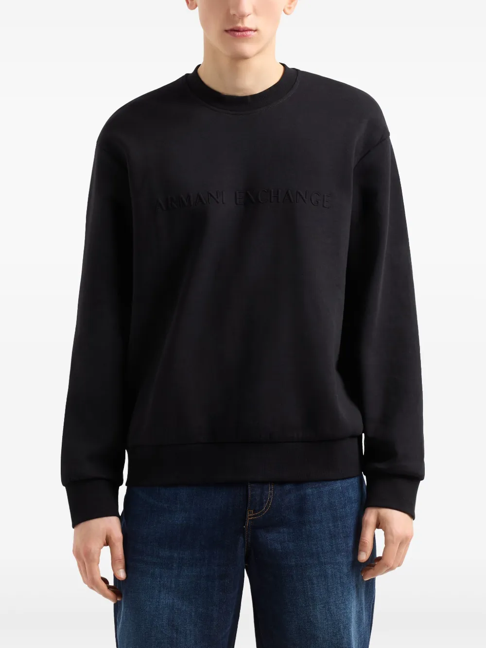 Armani Exchange Sweater met logo-reliëf - Zwart