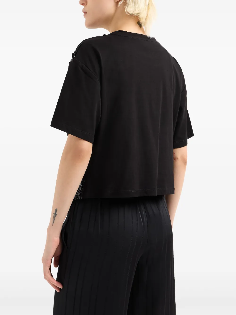 Armani Exchange T-shirt met pailletten Zwart