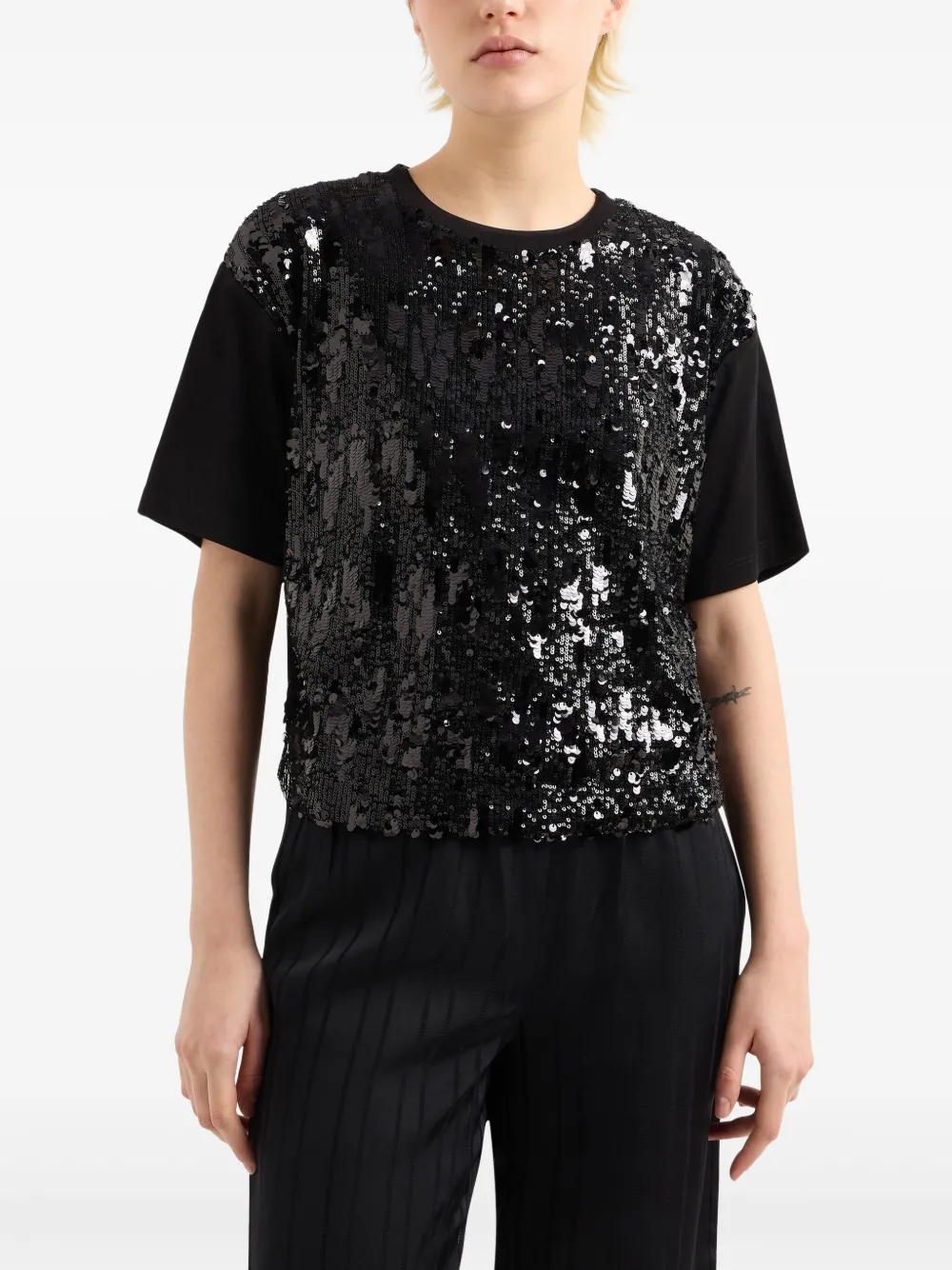 Armani Exchange T-shirt met pailletten Zwart